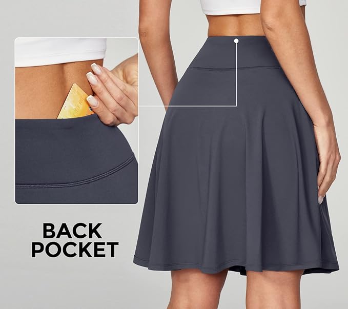 IUGA 20" Knee Length Skorts Skirts for Women with Pockets Tennis Skirt (Deep Gray) - Image 2