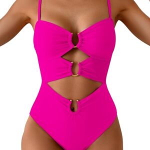 Eomenie One Piece Swimsuit for Women Ring Linked Monokini Sexy Bathing Suit Cutout Swim Suit(Hot Pink)