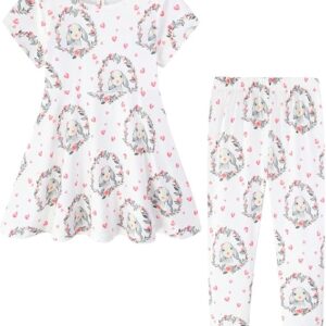 St. Patrick's Day Girls Outfits All Over Print Lucky Clover Pants Set Green Traditional Summer(Bunny White)