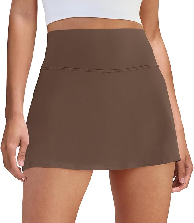 Womens Skort Tennis Skirt with Pocket Shorts Mini Golf Skirts(Brown) - Image 4