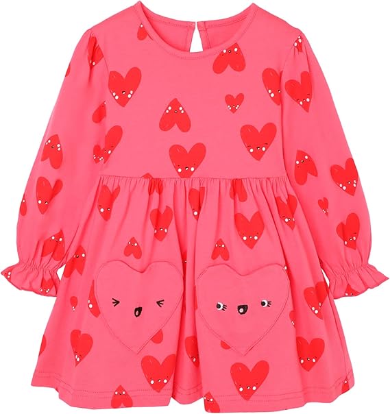 Toddler Girl Long Sleeve Dress Cotton Casual Jersey Shirt Playwear Applique Dress(pink) - Image 3