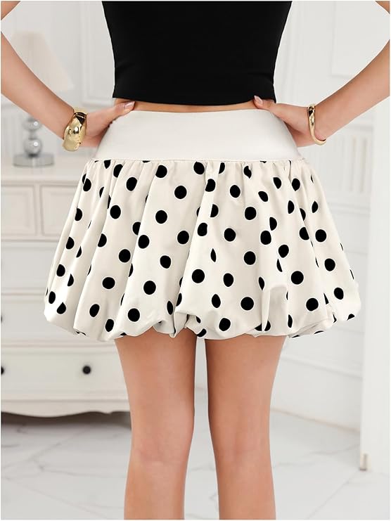 Verdusa Women's Bubble Skirt Elastic High Waisted Puffy Skorts (Polka Dots) - Image 4