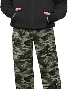 Girls 2 Piece Outfit Drop Shoulder Zip Up Hoodies and Sweatpant Clothing Set with Pockets(Black camo)