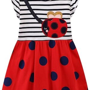Toddler Girls Short Sleeve Dress Easter Cotton Casual Summer Appliques Shirt Jersey Dresses(ladybugbag)