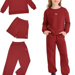 Stelle Girls Athletic Sweatsuit 3 Pieces Sweatshirts and Pant with Pockets Long Sleeve Outfits Set(red)