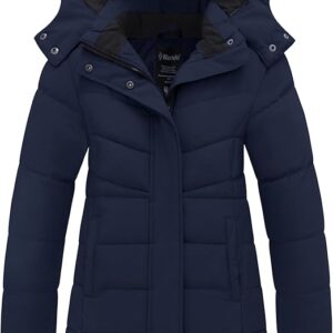 Girl's Puffer jacket Warm Insulated Winter Coat Lightweight Water-Resistant Padded Parka with Hood(Navy)