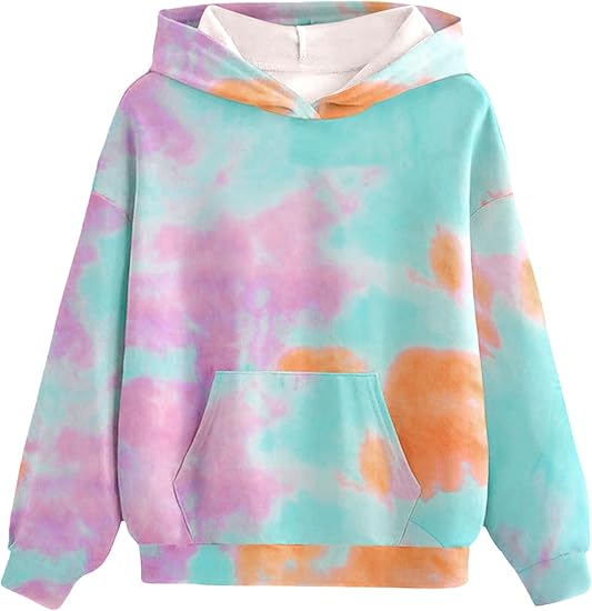 Girls Tie Dye Sweatshirts Loose Casual Hoodies Long Sleeve Pullover Hooded Tops With Pockets (Mix 3)