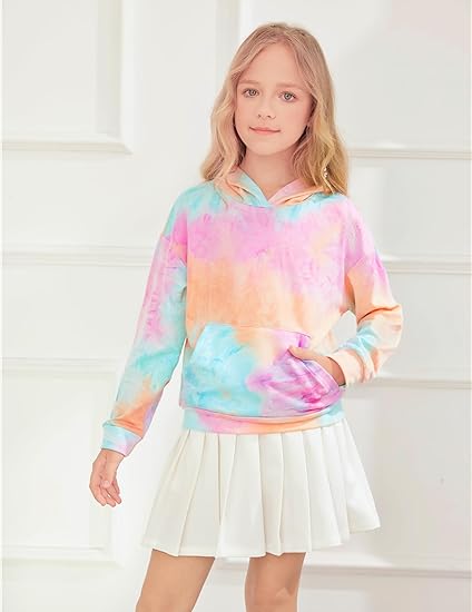 Girls Tie Dye Sweatshirts Loose Casual Hoodies Long Sleeve Pullover Hooded Tops With Pockets (Mix 3) - Image 4