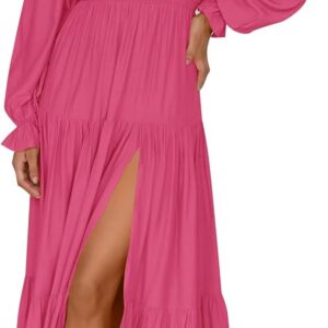 ZESICA Women's Boho Sexy Off Shoulder Long Sleeve Long Maxi Dress(Rose)