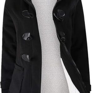 Womens Fashion Horn Button Fleece Thicken Coat with Hood Winter Warm Jacket