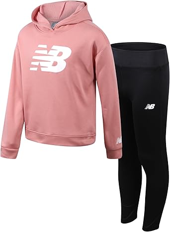 New Balance Girls Leggings Set - 2 Piece Pullover Girls Hoodies Sweatshirt and Athletic Leggings Outfit(Pink Moon) - Image 3