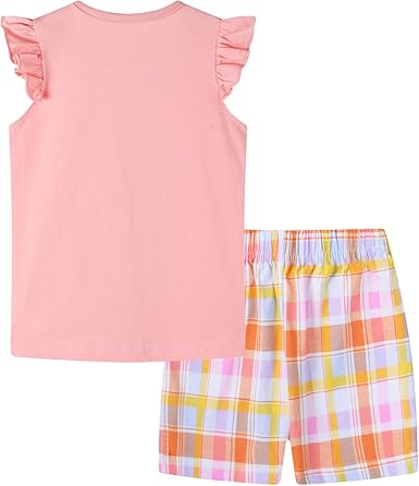 Toddler Girl Summer Short Outfit Sets Cotton Short Sleeve Tops Tees Shorts Clothing Sets(pinkdeer) - Image 3