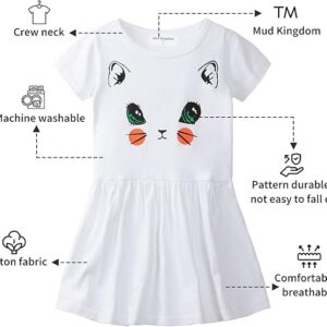 Little Girls Dresses Cotton Summer Holiday Cute Cat Dress Short Sleeve (White)