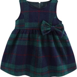 Mud Kingdom Little Girls Sleeveless Dress Plaid Faux Wool Holiday Merry Christmas Loose Fit Cute Bow(Green With Bow)