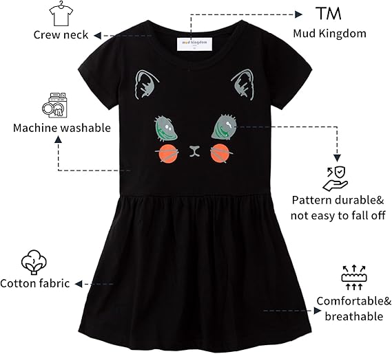 Little Girls Dresses Cotton Summer Holiday Cute Cat Dress Short Sleeve - Image 3