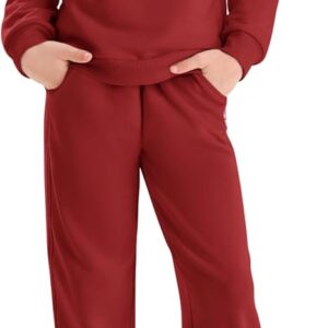 Girls Athletic Sweatsuit 3 Pieces Sweatshirts and Pant with Pockets Long Sleeve Outfits Set(Red)