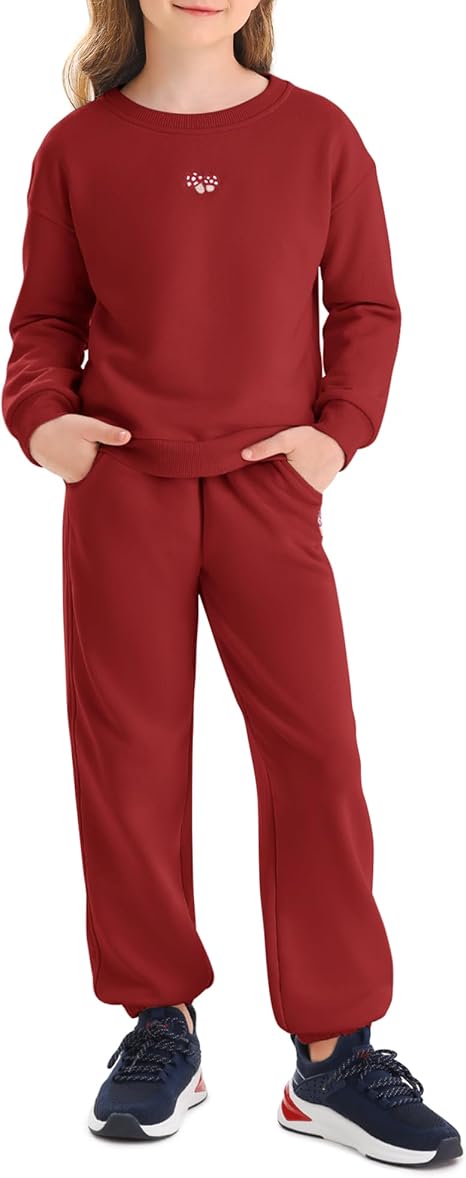 Girls Athletic Sweatsuit 3 Pieces Sweatshirts and Pant with Pockets Long Sleeve Outfits Set(Red)