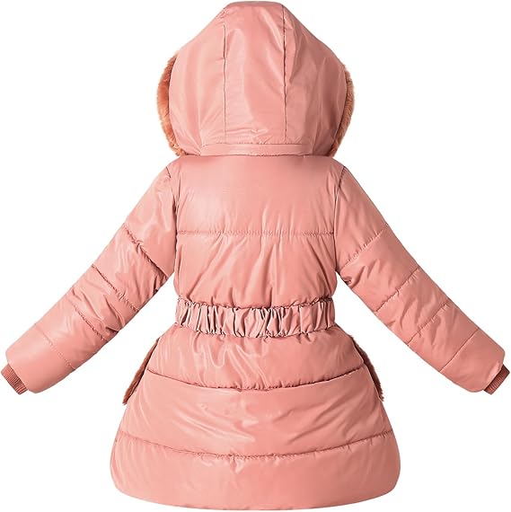 Winter Jacket Coat with Fur Hood Size 4-10 Warm Fleece Lined Puffer Outwear(Red) - Image 3
