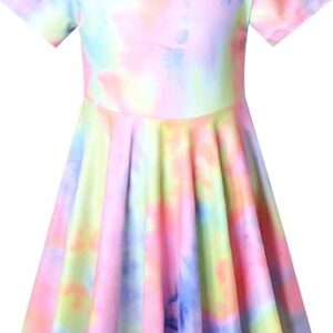 Unicorn Dresses Summer Swing Short Sleeve Casual Clothes for Little Kids( Tie Dye)
