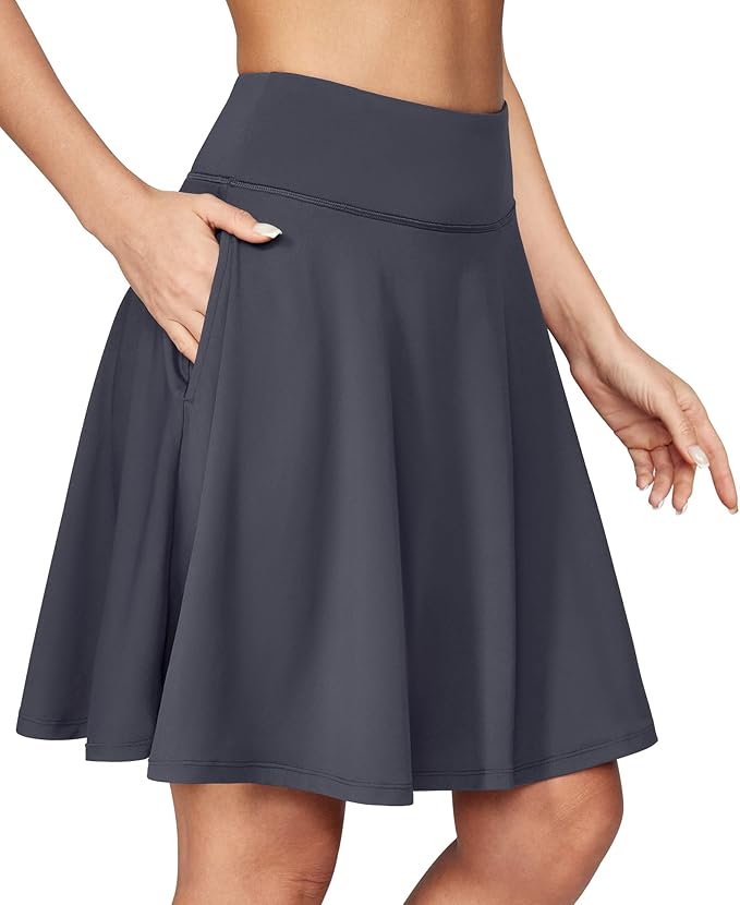 IUGA 20" Knee Length Skorts Skirts for Women with Pockets Tennis Skirt (Deep Gray) - Image 4