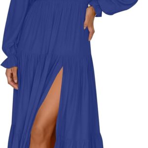ZESICA Women's Boho Sexy Off Shoulder Long Sleeve Long Maxi Dress(Royal Blue)