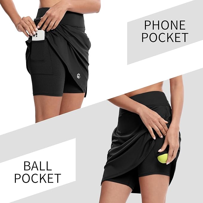 M MOTEEPI Skorts for Woman Golf Skirt Knee Length Tennis Athletic Skorts with Pockets( Black) - Image 4