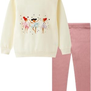 Toddler Girl Fall Outfits Clothing Pants Set Sweatshirt Cotton Strench Leggings Playwear Sets(offwhitedance)