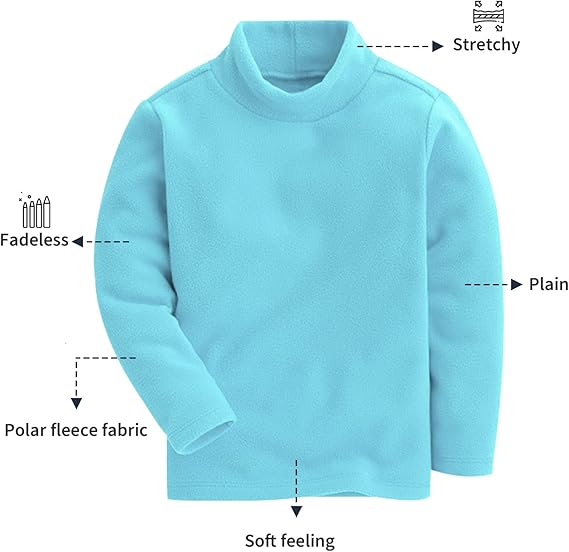 Kids Fleece Shirts High Collar Soft Tops Unisex(Sky Blue ) - Image 3