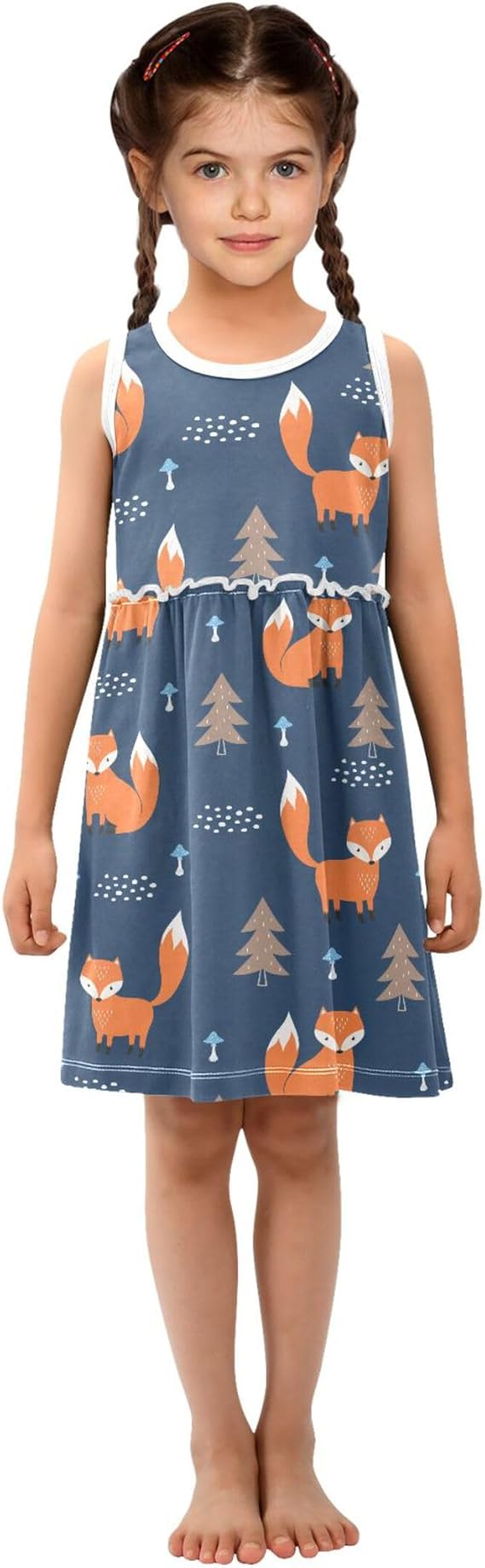 Foxes Cute Animal Summer Girl Dress Casual Dress Sleeveless Toddler Girl Outfits (Multicolor-01) - Image 5