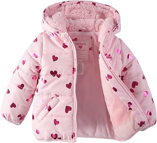 Carter's Girls' Fleece Lined Puffer Jacket Coat (Hearts) - Image 5