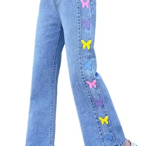 Girls Jeans Denim Elastic Wasit Wide Leg Baggy Pants Kids Clothes