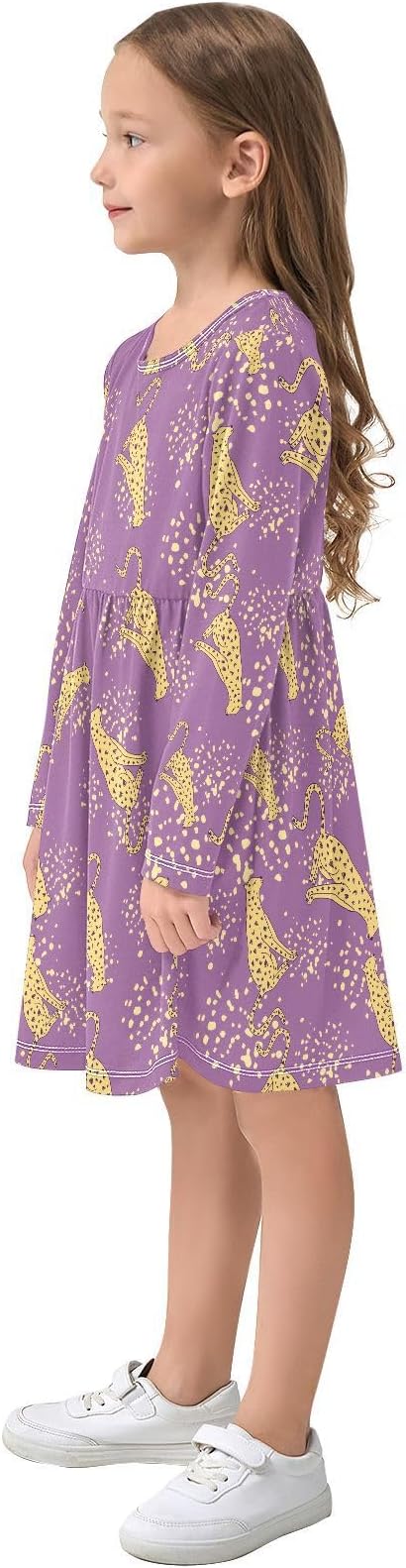 Girl Long Sleeve Dresses Ribbed A-Line Soft Fall Outfits for Girls(Leopard Cheetah) - Image 5