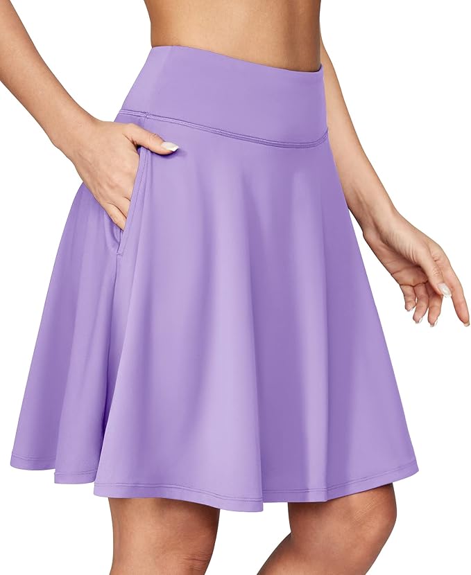 IUGA 20" Knee Length Skorts Skirts for Women with Pockets Tennis Skirt (Lavender)