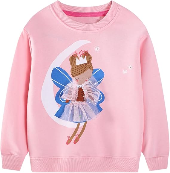 Youlebao Toddler Girls' Sweatshirt Crew-Neck Long Sleeve Cotton Pullover Shirt(Pink Fairy)