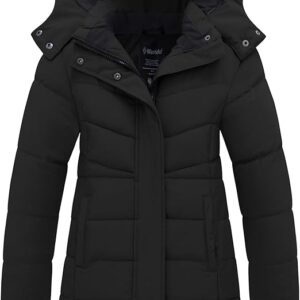 Girl's Puffer jacket Warm Insulated Winter Coat Lightweight Water-Resistant Padded Parka with Hood(Black)