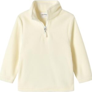 Mud Kingdom Boys Girls Quarter Zip Sweatshirt Polar Fleece Long Sleeve Shirts Mock Neck Fall Pullover Tops (Cream white)