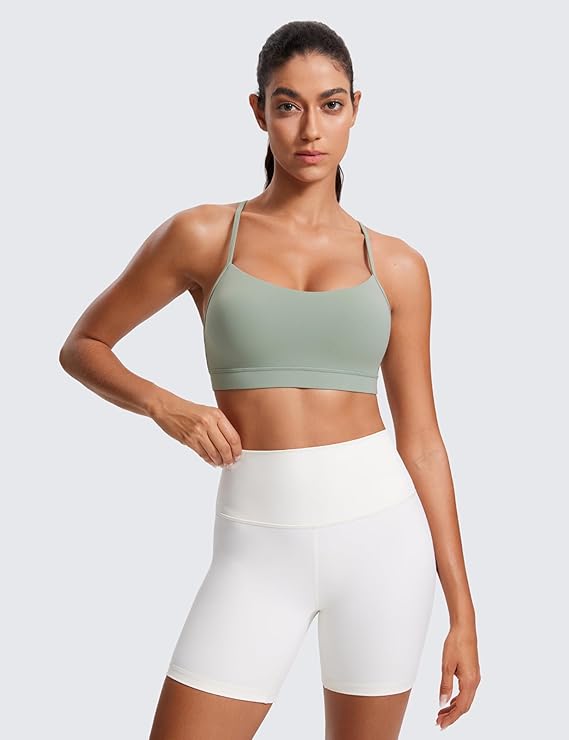 CRZ YOGA Butterluxe Y Back Sports Bras for Women - Padded Racerback Low Impact Spaghetti Thin Strap Workout Yoga Top(Green Palm Court) - Image 4