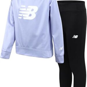 New Balance Girls Leggings Set - 2 Piece Pullover Girls Hoodies Sweatshirt and Athletic Leggings Outfit(Surf Grey)