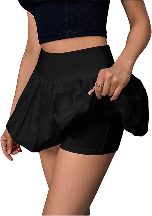 Verdusa Women's Bubble Skirt Elastic High Waisted Puffy Skorts ( Black) - Image 2