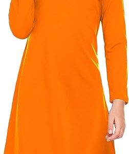 Girls Dress Kids Long Sleeve Solid Color Casual T-Shirt Dress(Orange)