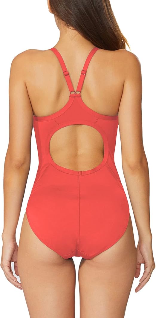 baleaf Women's Athletic Training Adjustable Strap One Piece Swimsuit(Coral Red) - Image 2