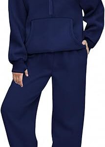 Girls 2 Piece Outfits Tracksuit Drop Shoulder Hoodie Half Zip Sweatshirt and Sweatpants Joggers Set with Pockets(Blue Purple)