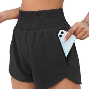 BMJL Women's Athletic Shorts High Waisted Running Short Pocket 2.5" Sporty Shorts Gym Elastic Workout Shorts(Black)