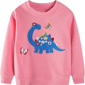Youlebao Toddler Girls' Sweatshirt Crew-Neck Long Sleeve Cotton Pullover Shirt(Dinosaur&butterfly)
