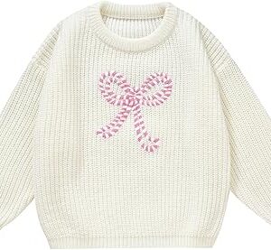 Girl Bow Sweater Cute Knitted Pullover Fall Winter Clothes( Big Bow-white)