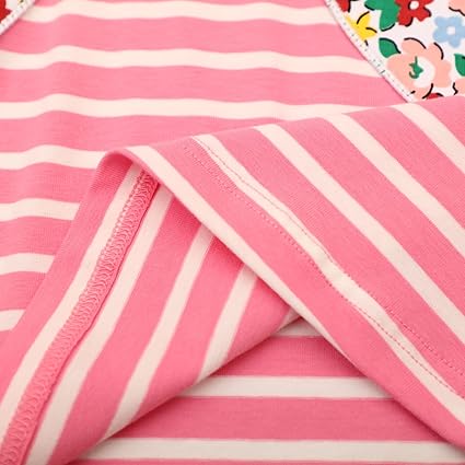 Toddler Girls Short Sleeve Dress Easter Cotton Casual Summer Appliques Shirt Jersey Dresses(pinklovestripe) - Image 4