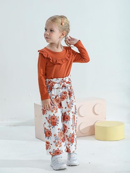 Girls Clothes 2 Piece Outfit Kids Long Sleeve T Shirt Pant Set Cute Fall Winter Outfits for Girl(Flower Bloom) - Image 4