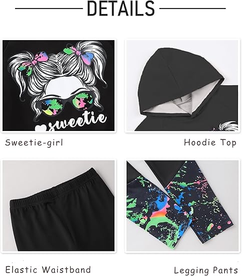 Girls Fall Outfits Sweetie-girl Hoodie Top and Camouflage Legging Pants 2PCS Girls' Clothing Sets(Black tie Dye) - Image 4