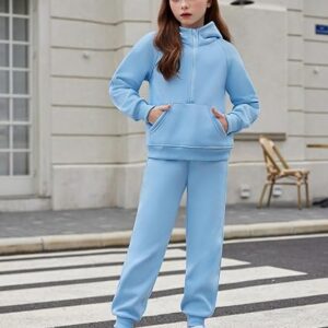Stelle Girls Athletic Sweatsuit 3 Pieces Sweatshirts and Pant with Pockets Long Sleeve Outfits Set(Light Blue)