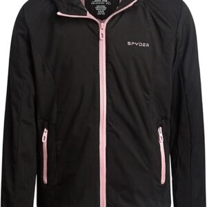 Girls Windbreaker Jacket - Lightweight Insulated Water and Wind Resistant Jackets for Girls Zip Up Kids Outerwear Coat (Black)